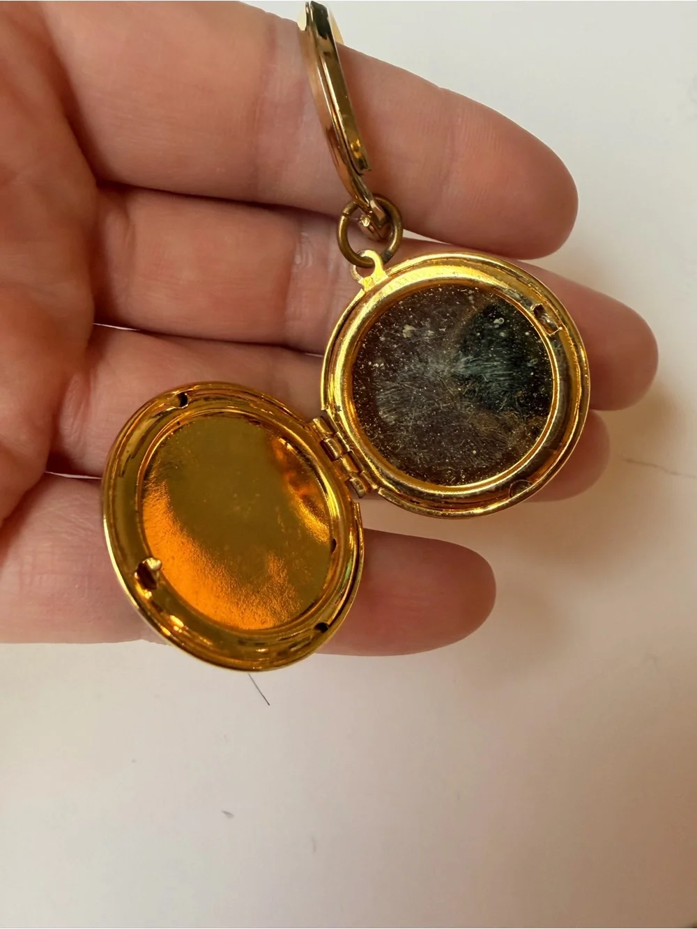 Gold-Tone Round Locket Pendant with Crystal Halo